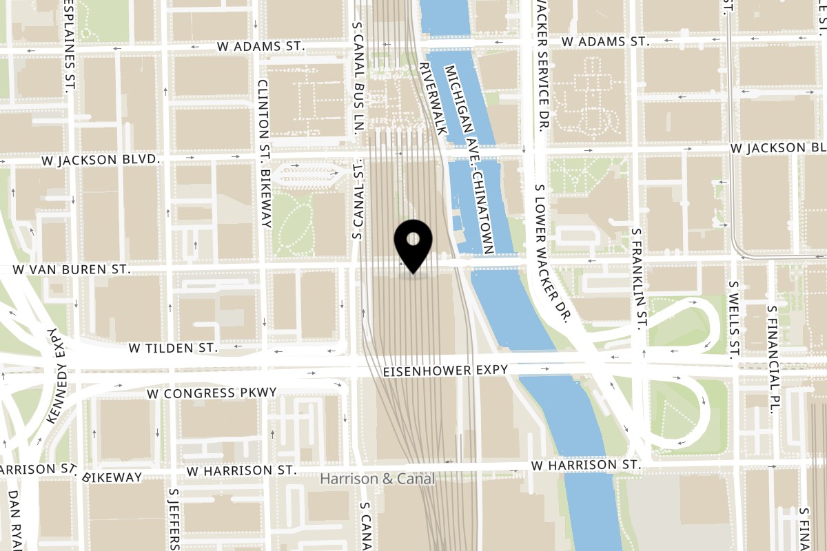 Map showing the location of Gutenburg West Van Buren Street on 433 West Van Buren Street in Chicago