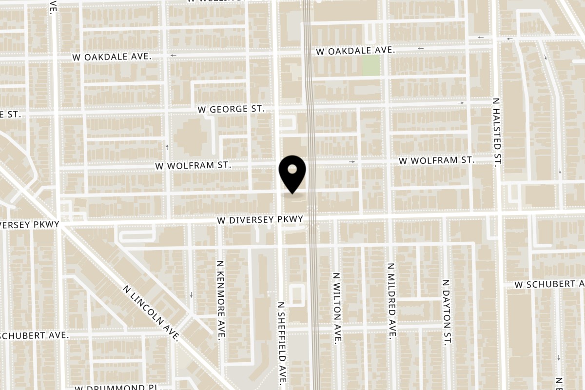 Map showing the location of Gutenburg North Sheffield Avenue on 2807 North Sheffield Avenue in Chicago